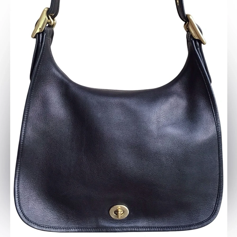 COACH Vintage Legacy Crescent Black Leather Flap Bag